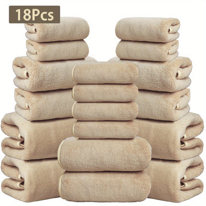 Eighteen-Piece Bath Towel Set with Four Bath Towels, Four Hand Towels and Ten Washcloths in 16 Colors