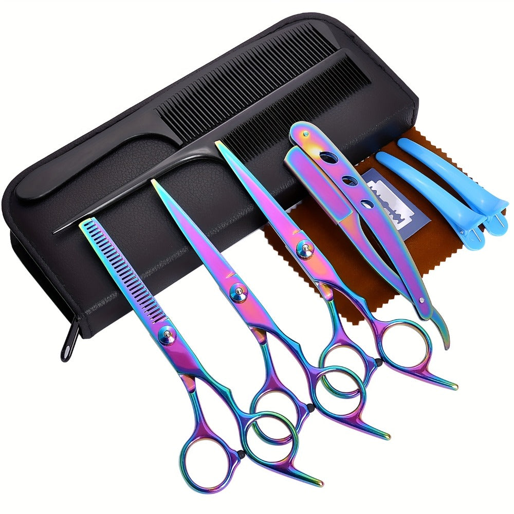 Professional Hair Scissors Set 16pcs 6.0 Inch – Thinning Shears Bangs Flat Cut Blending Salon Shears Diagonal Tail Design Hair Cutting Kit