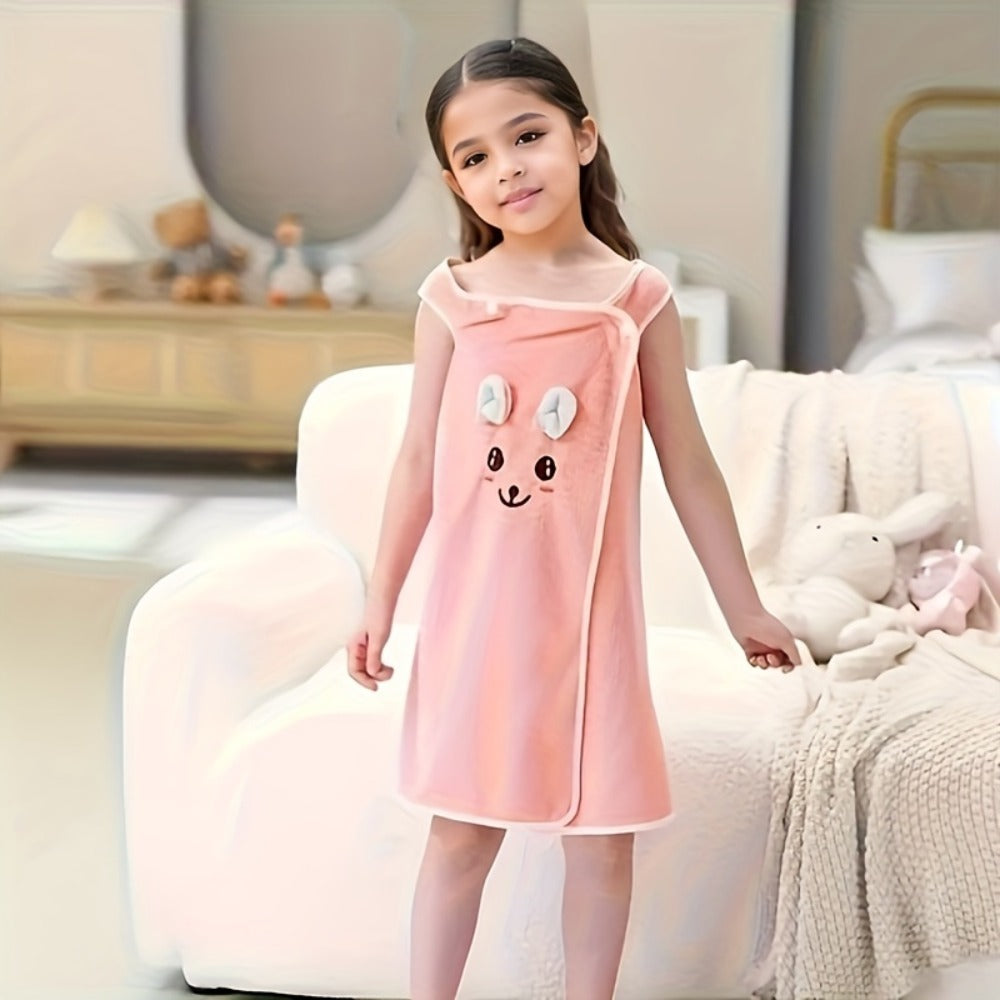 Bunny Ears Bath Towel Wrap for Girls - 250GSM Microfiber Cartoon Bath Skirt, Cute Kawaii Robe for Ages 6-12