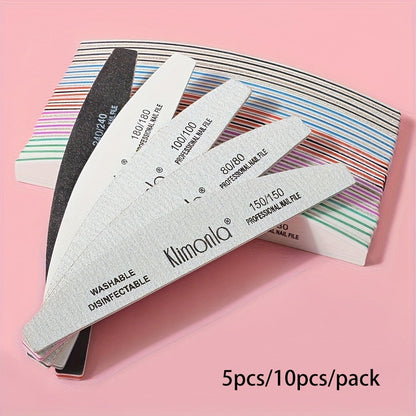 Nail File Set Professional Half Moon Rolled Sanding Strips 5 & 10 Pcs – Gray Sanding Bands for Shaping Buffing Smoothing Natural Acrylic Gel