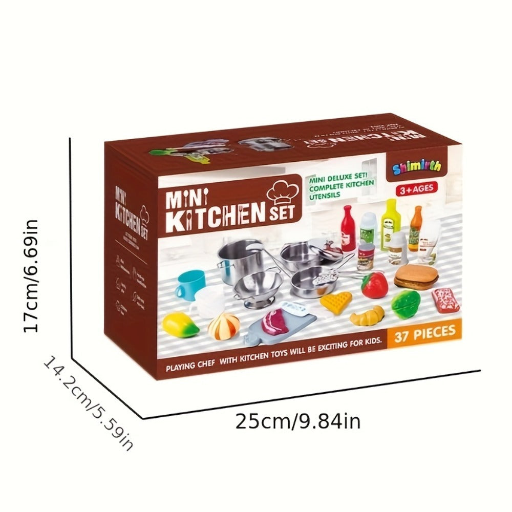 Kids Kitchen Playset 37pcs, Stainless Steel Play Pots & Pans Set with Apron, Chef Hat, Cooking Utensils & Play Food