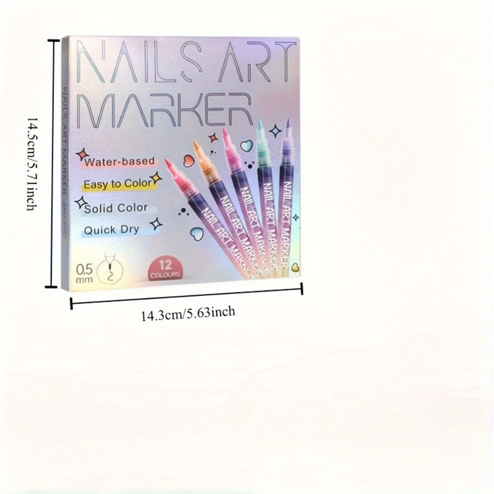 Nail Art Pens 12 Colors Quick Dry 3D Graffiti & Detail Brush Set – Ultra-Fine Precision Drawing Pen Kit for DIY Nail Design