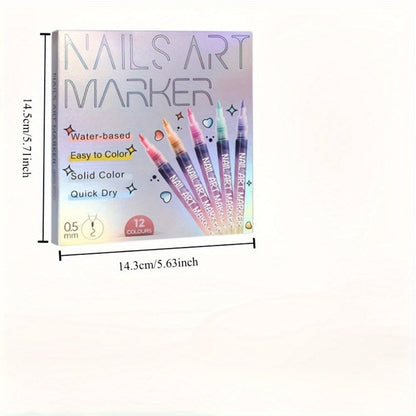 Nail Art Pens 12 Colors Quick Dry 3D Graffiti & Detail Brush Set – Ultra-Fine Precision Drawing Pen Kit for DIY Nail Design