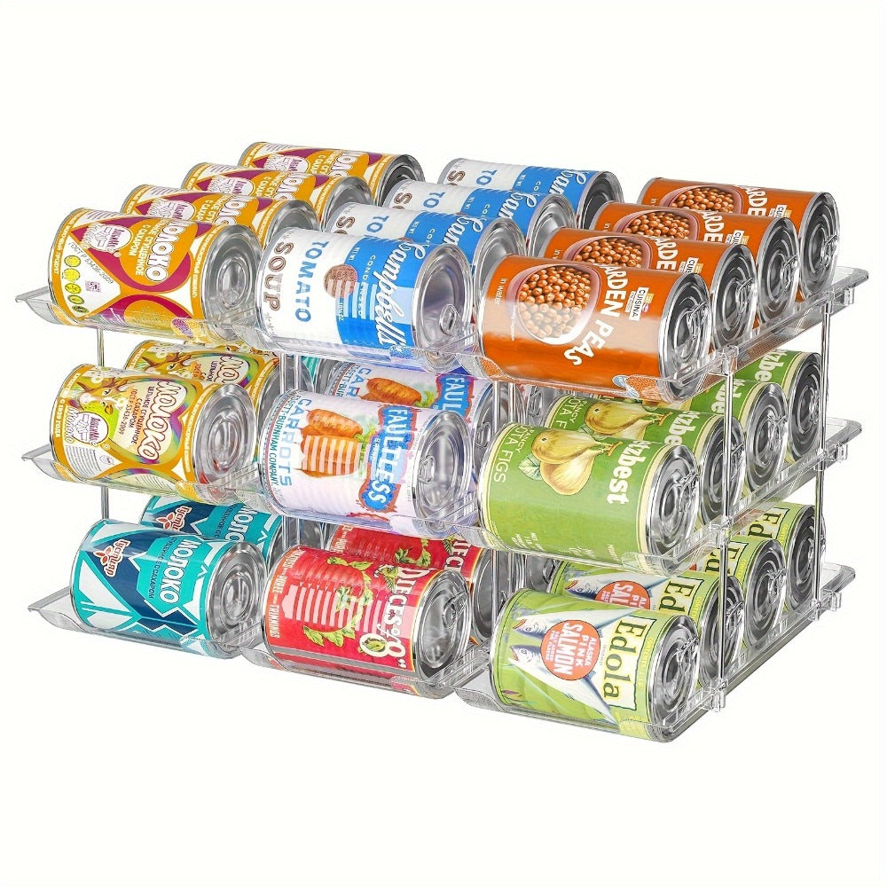 3-Tier Can Organizer Rack, 3-Set Clear Plastic Rolling Pantry and Refrigerator Storage for Up to 36 Cans