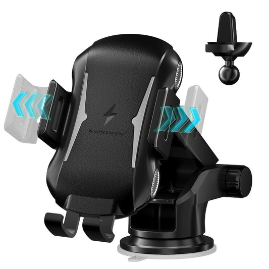 10W Auto-Sensing Car Phone Mount with Wireless Charging Clamp, Vent Clip and Suction-Style Base