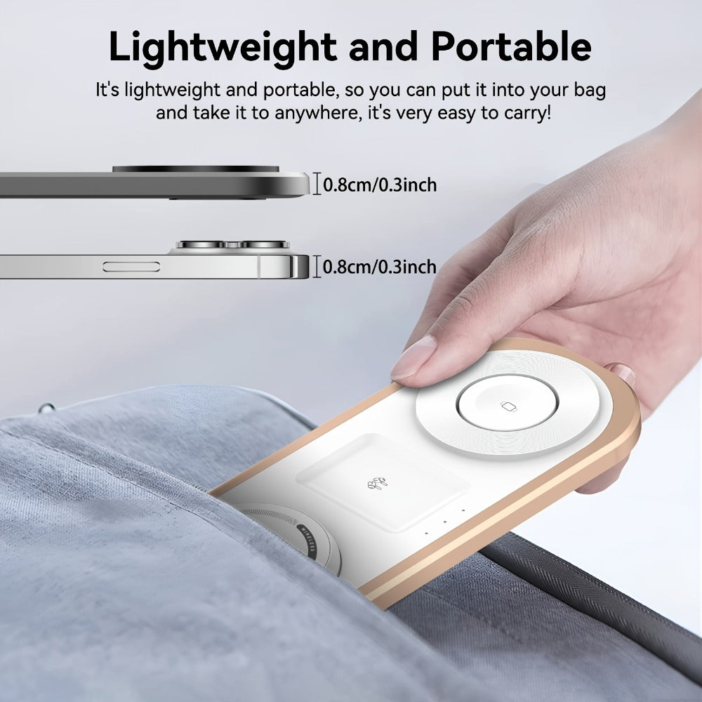 Wireless Charging Station, Foldable 3-in-1 15W Pad for iPhone, Samsung Galaxy, Apple Watch and AirPods Models