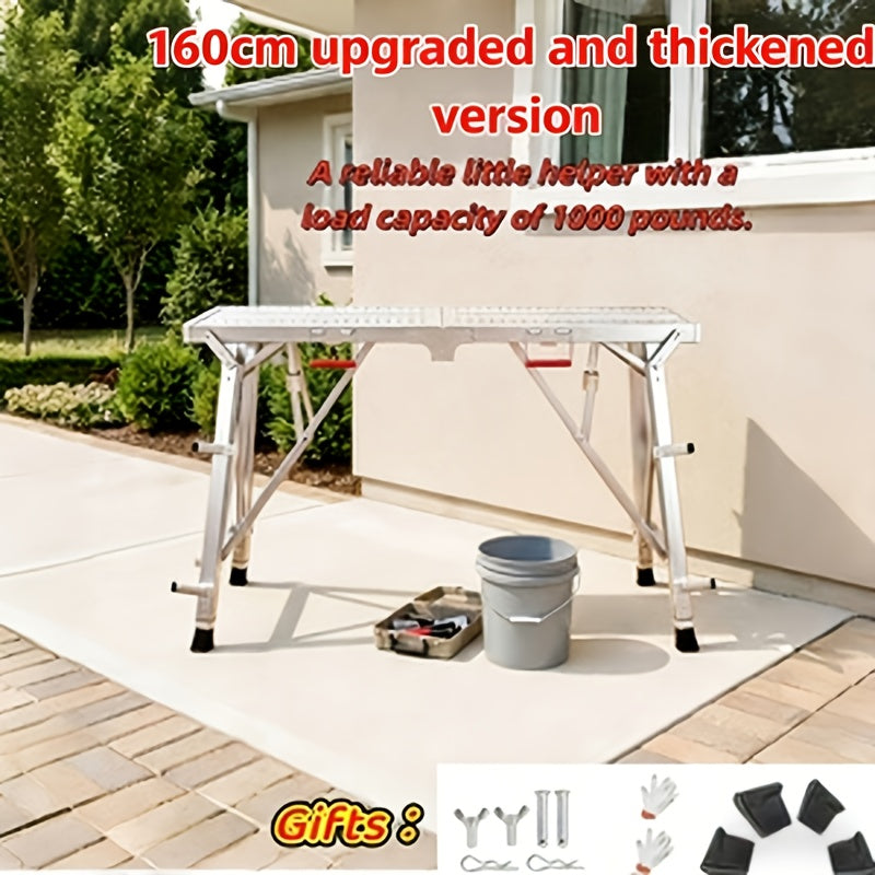 Aluminum Work Platform Height Adjustable Folding Portable Scaffold Bench Wide Base Safety Railing for Garden, Patio and Yard Use
