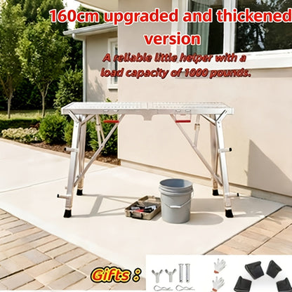 Aluminum Work Platform Height Adjustable Folding Portable Scaffold Bench Wide Base Safety Railing for Garden, Patio and Yard Use
