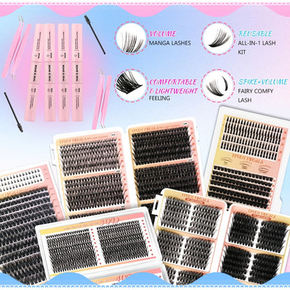 DIY Lash Clusters Gift Set 30D-100D Mixed Length Soft Fluffy Volume Cluster Lashes with Tweezers & Mascara