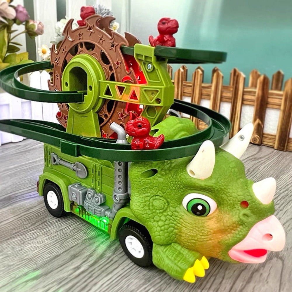 Toddler Dinosaur Track Set Orbital Triceratops Electric Stair Slide Roller Coaster Toy with Lights & Music