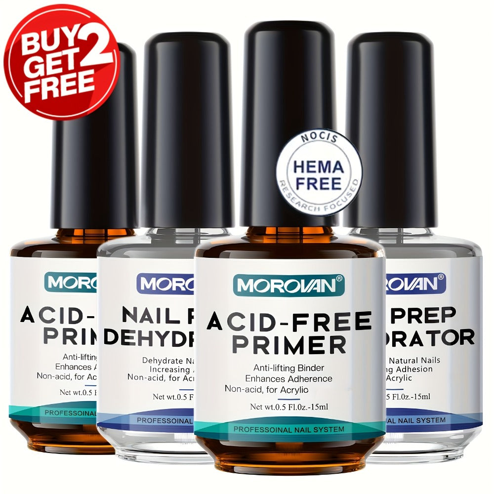 Acid Free Nail Dehydrator and Primer Set with File and Brush for Acrylic and Gel Manicure Prep