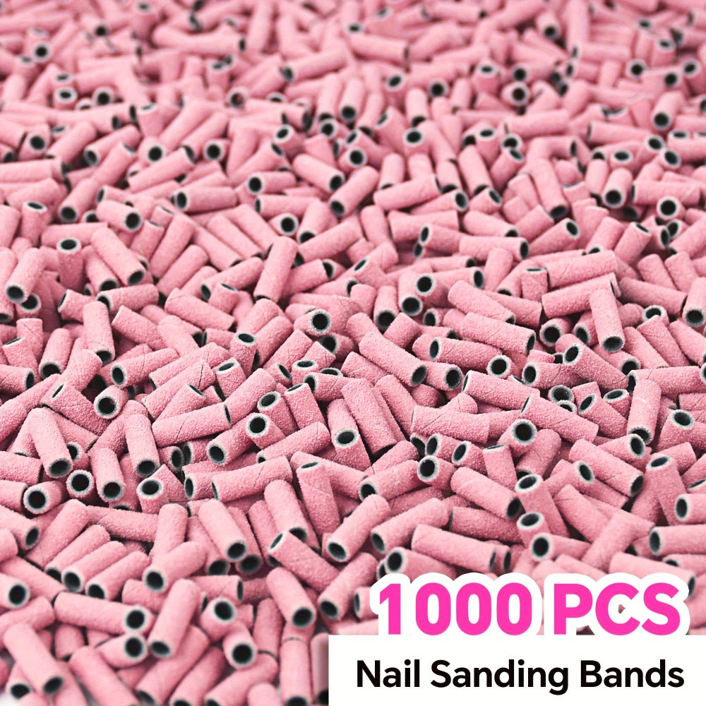 Nail Sanding Bands 1000 Pack with Mandrel Bit – Coarse Medium Fine Grit 3mm Nail Drill Bits for Acrylic Removal