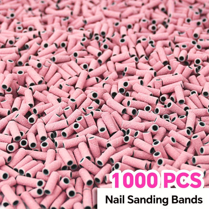 Nail Sanding Bands 1000 Pack with Mandrel Bit – Coarse Medium Fine Grit 3mm Nail Drill Bits for Acrylic Removal