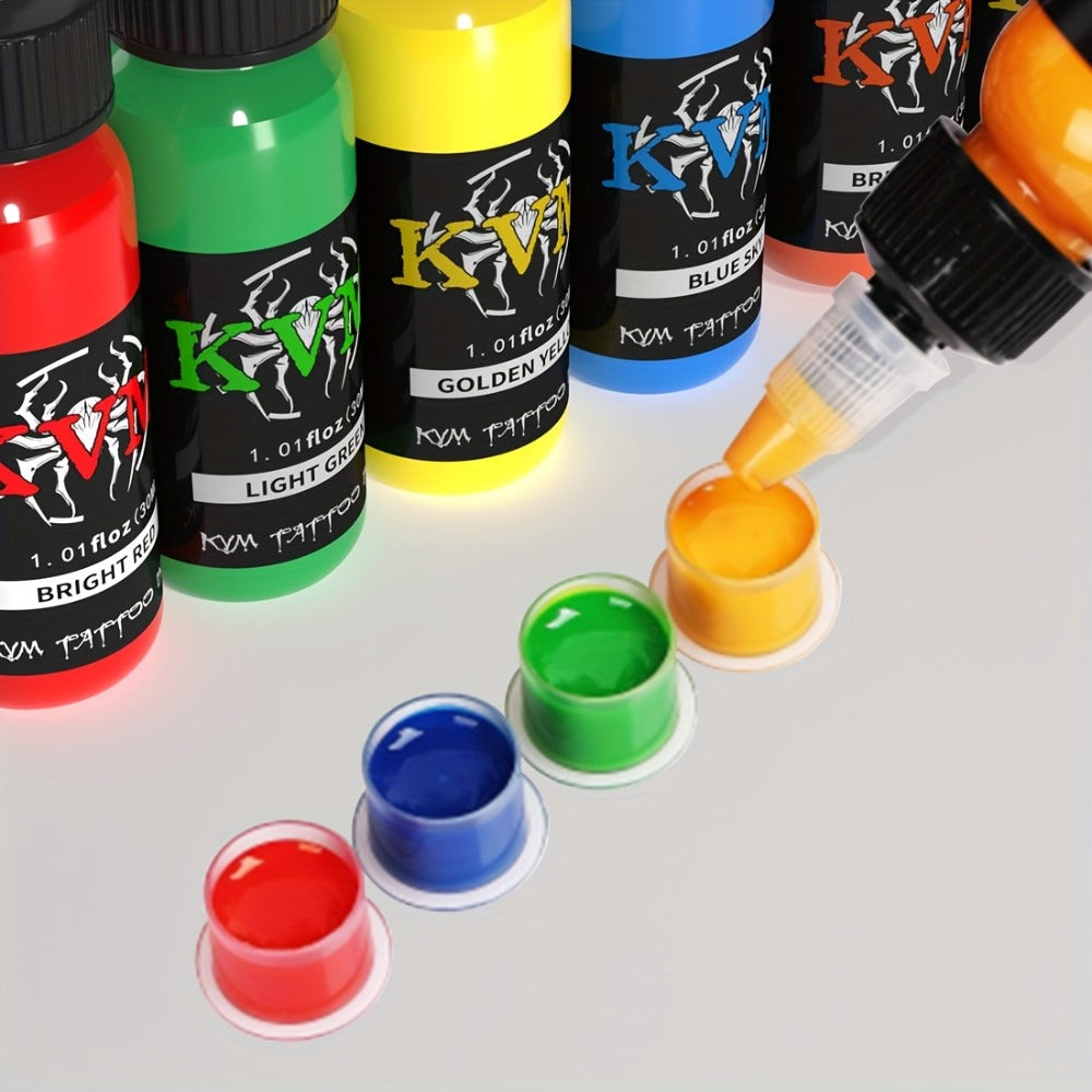 Tattoo Ink 7- or 14-Color Set with 1oz 30ml Bottles and Three Palette Configurations with Item-Specific Color, Capacity and Bottle Choices