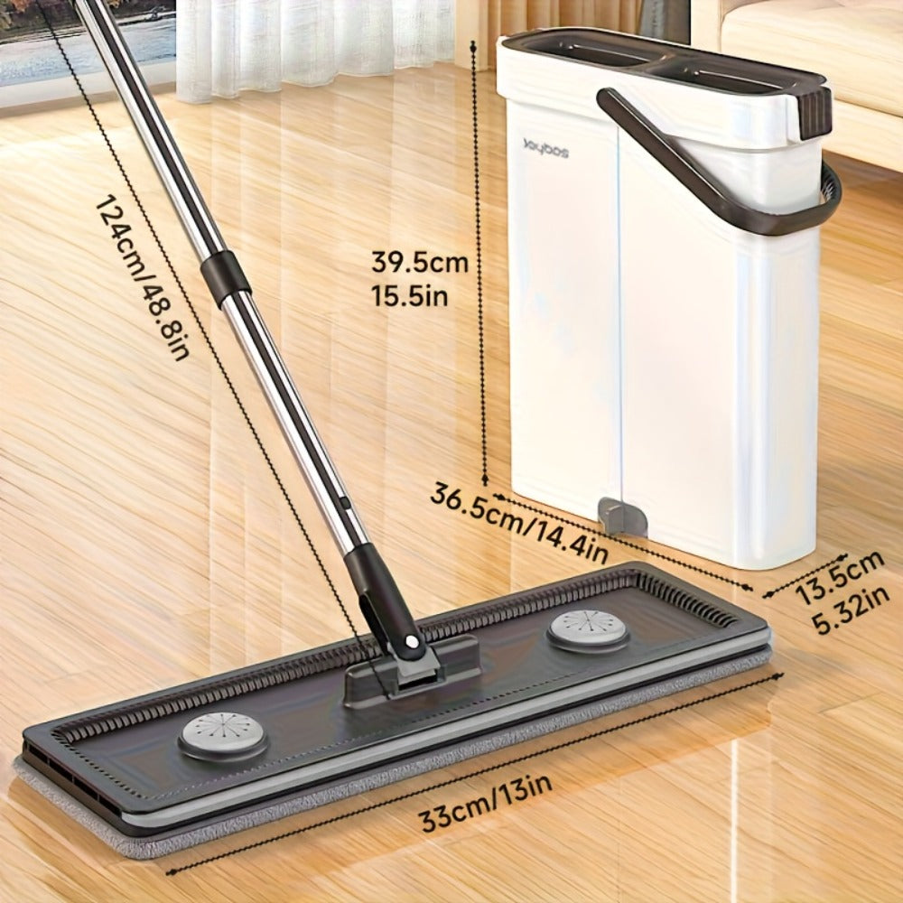 Spin Mop and Bucket Set with Wringer 360° Flat Mop Microfiber Pads Long Handle for Hardwood for Home Cooking, Dining and Outdoor Meals