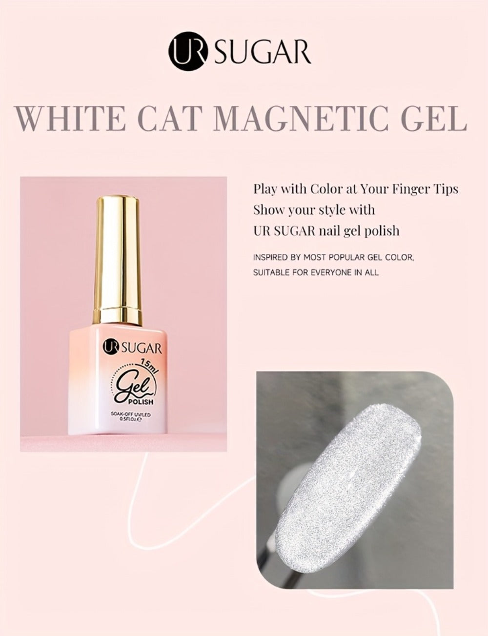 White Glitter Cat Eye Gel Polish Set 2pc Sparkling Magnetic with Stick Included | Soak Off UV LED 0.51oz Each Semi-Permanent 3D Nail Art |