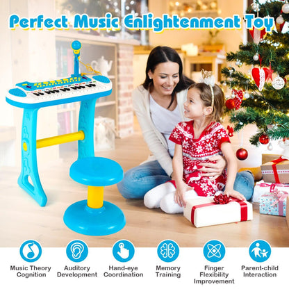 Kids Piano Keyboard 31-Key with Microphone & Stool, 22 Demos 8 Tones 7 Rhythms Flashing Lights