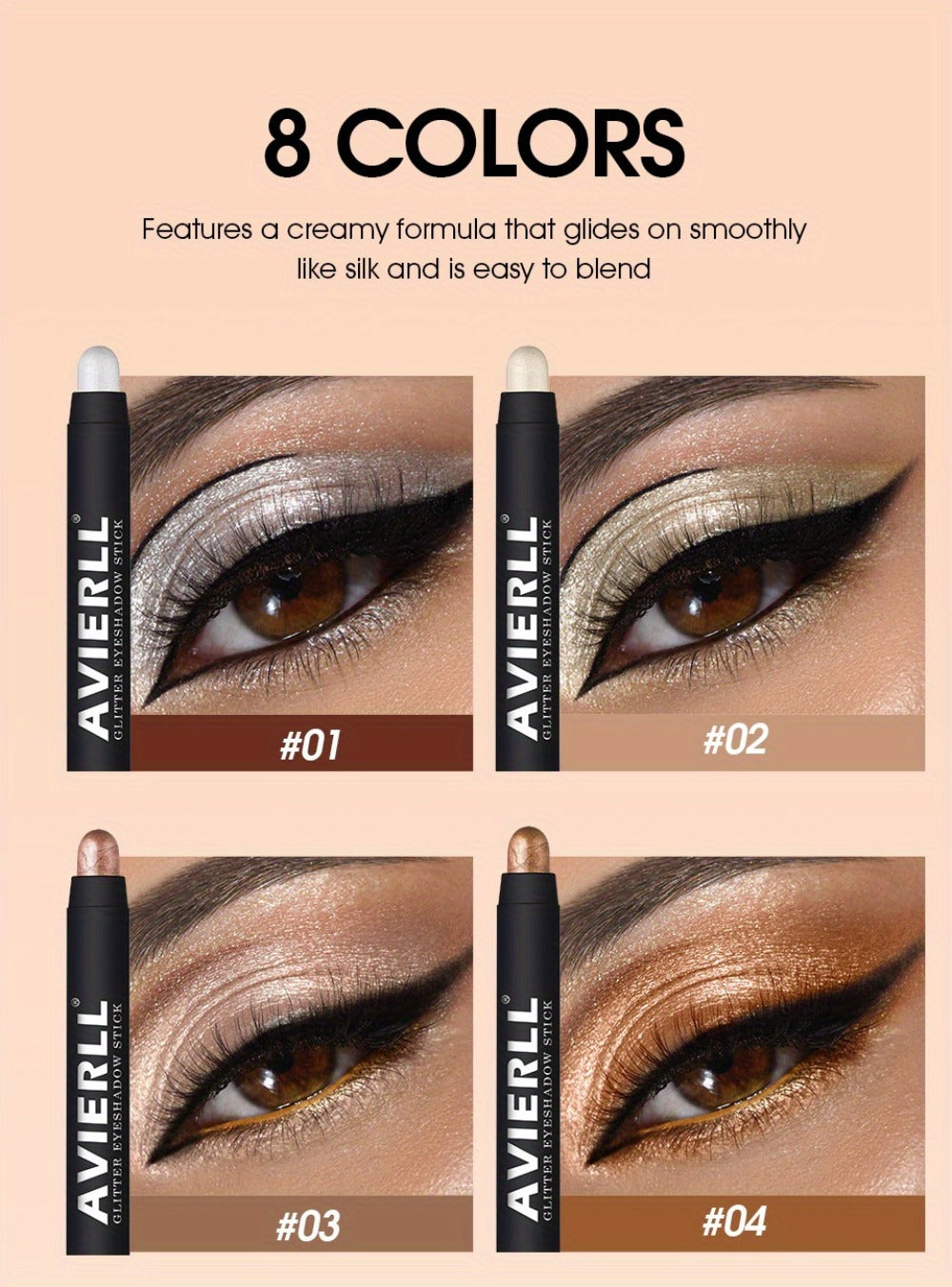 Waterproof Eyeshadow Stick Set 8 Piece, Shimmer, Pearlescent & Matte Eye Shadow Pencils, Creamy Blendable Formula