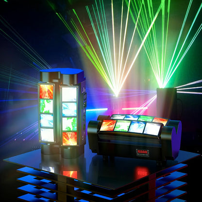 LED Spider Moving Head Stage Light 8x3W DJ Disco Party Light Sound Activated DMX-512 Control for Entryways, Bedrooms and Living Spaces