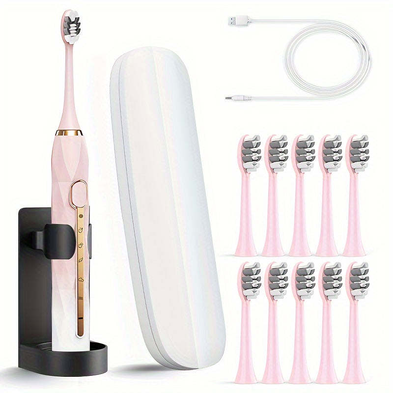 Electric Toothbrush Set with IPX8 Rating, 10 Brush Heads, Travel Case, Holder and Five Color Bundles