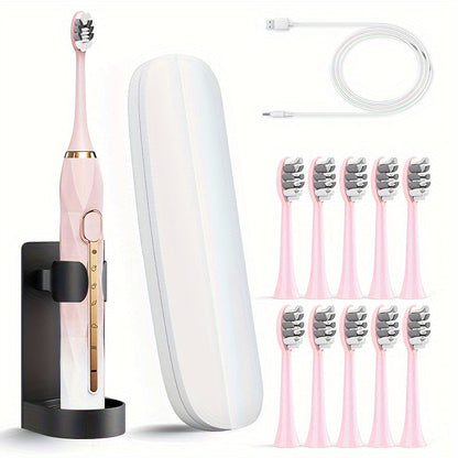 Electric Toothbrush Set with IPX8 Rating, 10 Brush Heads, Travel Case, Holder and Five Color Bundles
