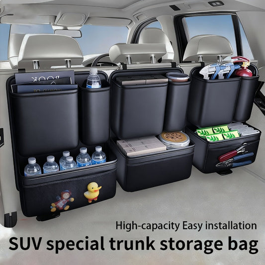 Car Trunk Organizer, Foldable PU Leather Multi-Pocket Bag with Bottle Slots, Adjustable Straps and 1- or 3-Piece Options