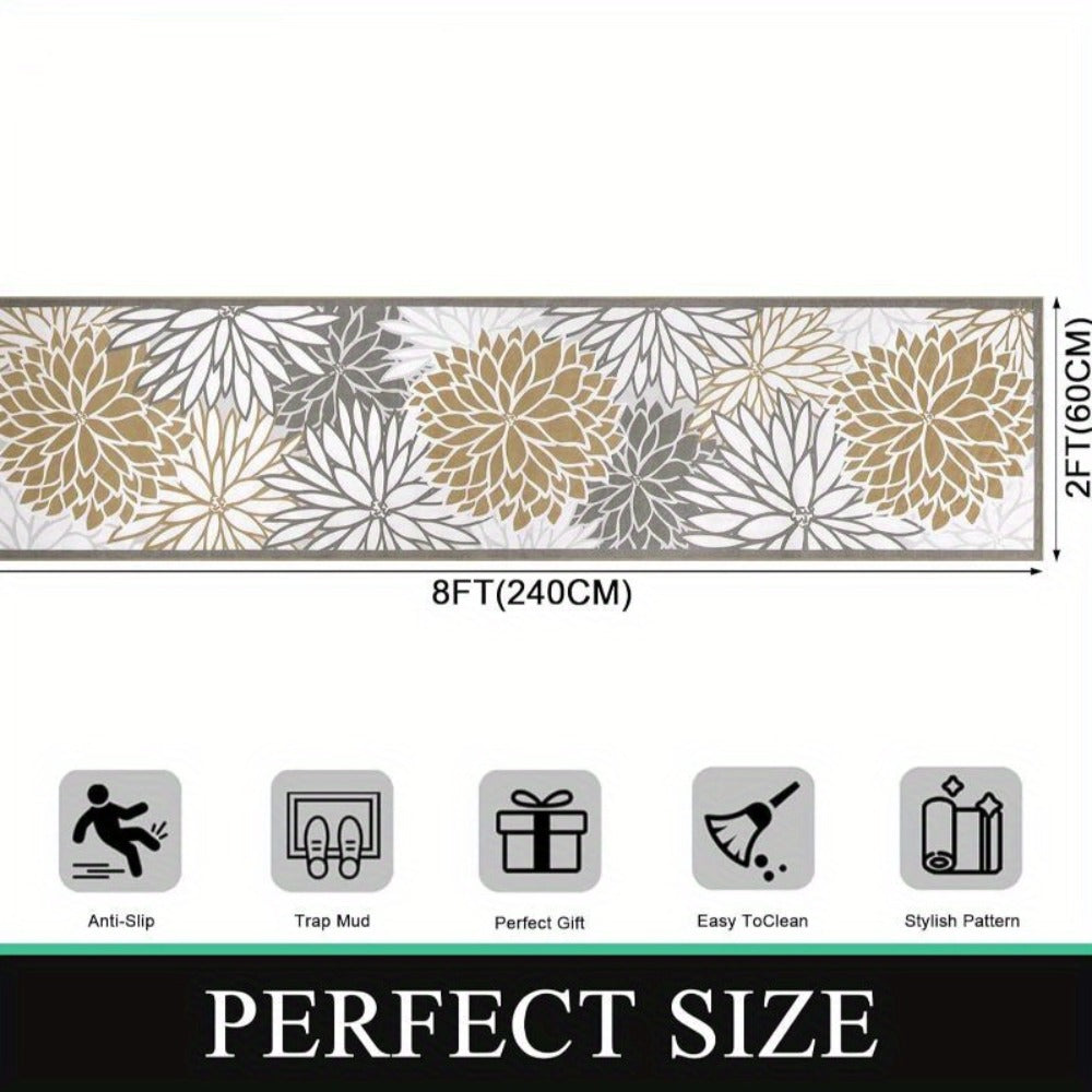 Floral Medallion Hallway Runner in Brown or Grey with 2 × 6, 2 × 8 and 2 × 10 ft Options for Home Decor