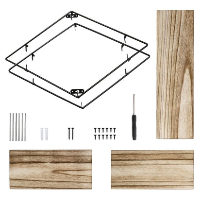 Three-Tier Diamond Wall Shelf with Dark Brown Boards, Black Wire Frame and 50 cm Pictured Height