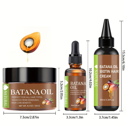 Honduran Batana Oil & Biotin 3-Piece Hair Care Set, Cold-Pressed Pure Extract, Nourishes Scalp, Strengthens Strands