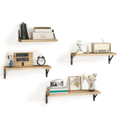 Floating Shelves Wall Mounted 4-Pack, Decorative Wall Shelves for Bedroom, Living Room, Bathroom & Plants