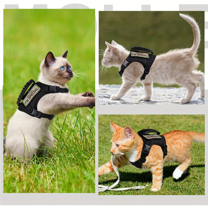 Cat Tactical Vest Harness Adjustable 600D Chest Strap for Cats & Puppies – Escape-Proof Training Vest Harness in Black Khaki Red Rose Red