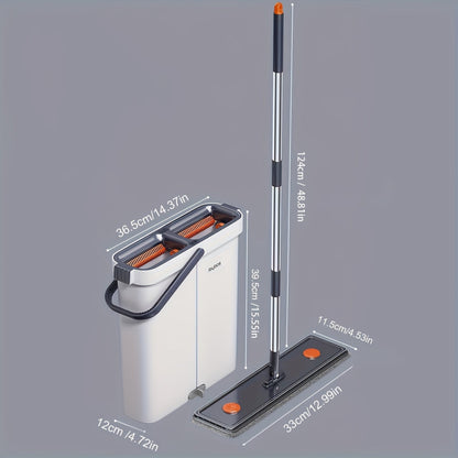 Flat Mop and Bucket System with Washable Reusable Microfiber Pads Dual Bucket Wringer Wet Dry Floor Mop for Hardwood Tile Marble Wall