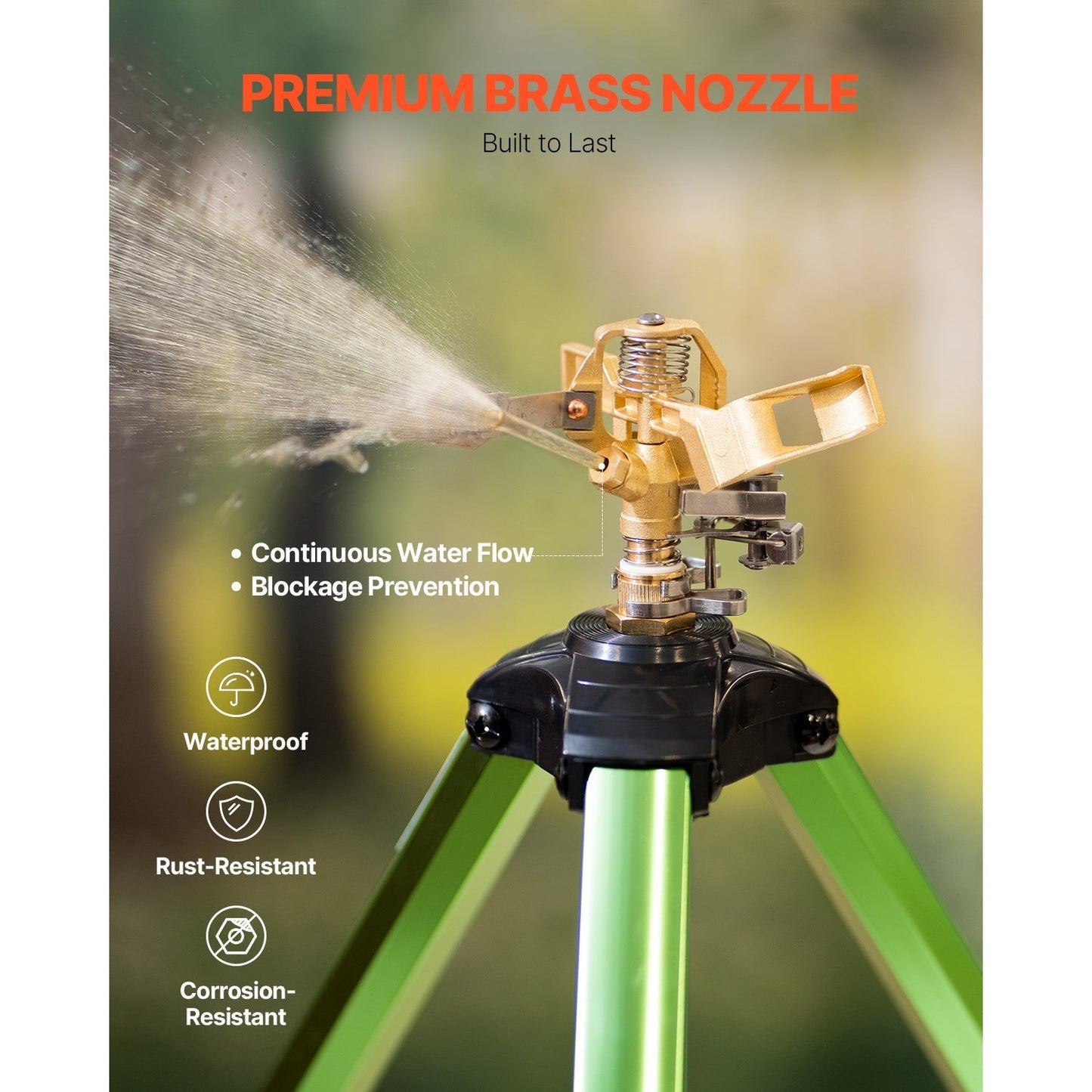 Garden Sprinkler Tripod 360° Rotating Brass Head Lawn Irrigation Adjustable Height