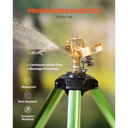 Garden Sprinkler Tripod 360° Rotating Brass Head Lawn Irrigation Adjustable Height