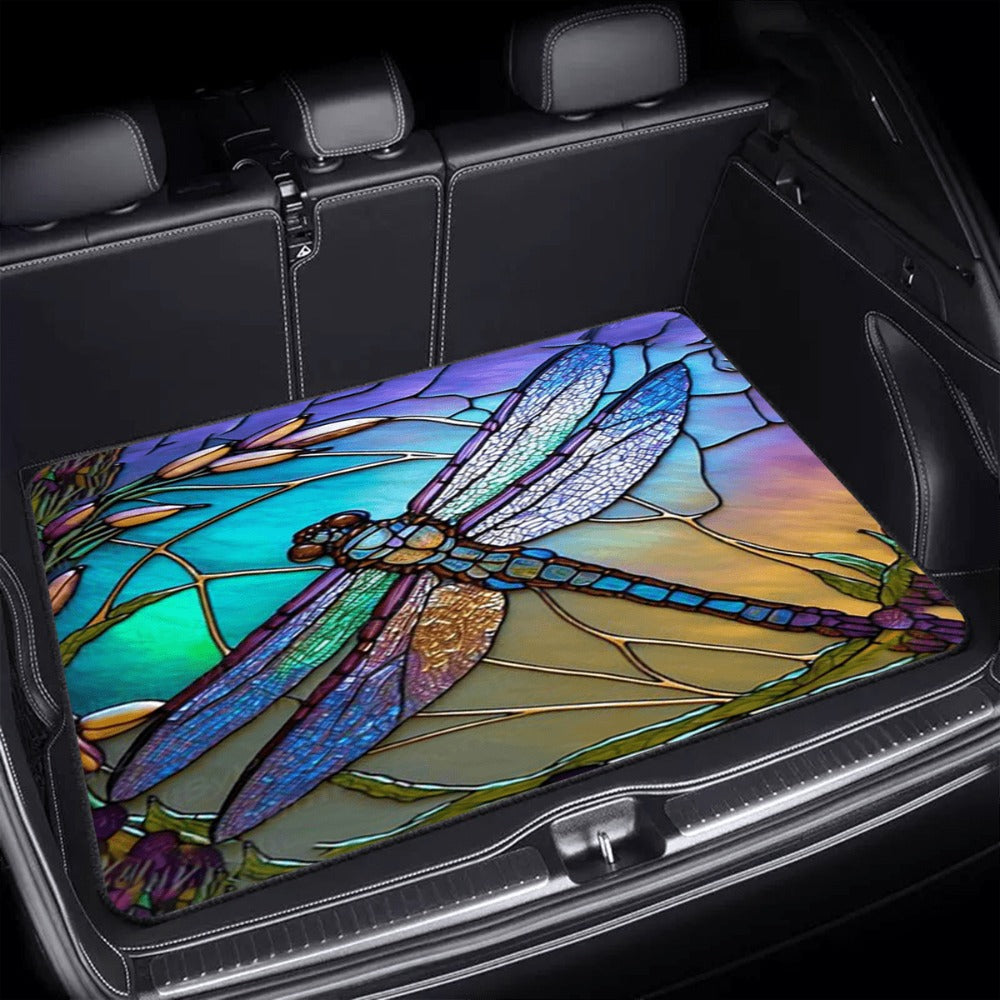 Anti-Slip Rubber Cargo Liner for SUV & Sedan – Dragonfly Floral Design Trunk Floor Mat | Heat Resistant Non-Slip Car Cargo Pad