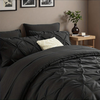 Comforter Set Luxurious Pleated 5/7pcs Bed in a Bag, Plush Fiber Fill, Year-Round Warmth - Quilted Comforter