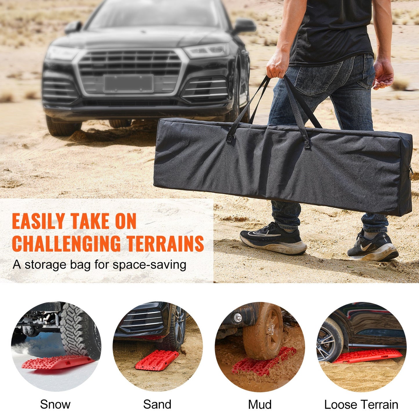 Traction Boards 2-Pack – 10-Ton Off-Road Vehicle Recovery Boards for Mud, Sand & Snow, High-Strength PP with Pull Straps & Storage Bag