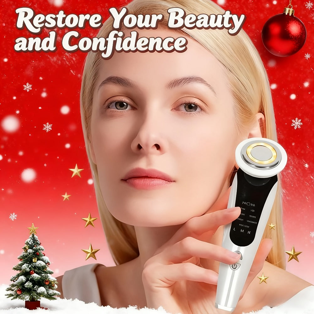 4-in-1 LED Face Neck Massager USB Powered Vibration Facial Lifting Device - Handle Portable Beauty Tool for Home or Salon Spa Use