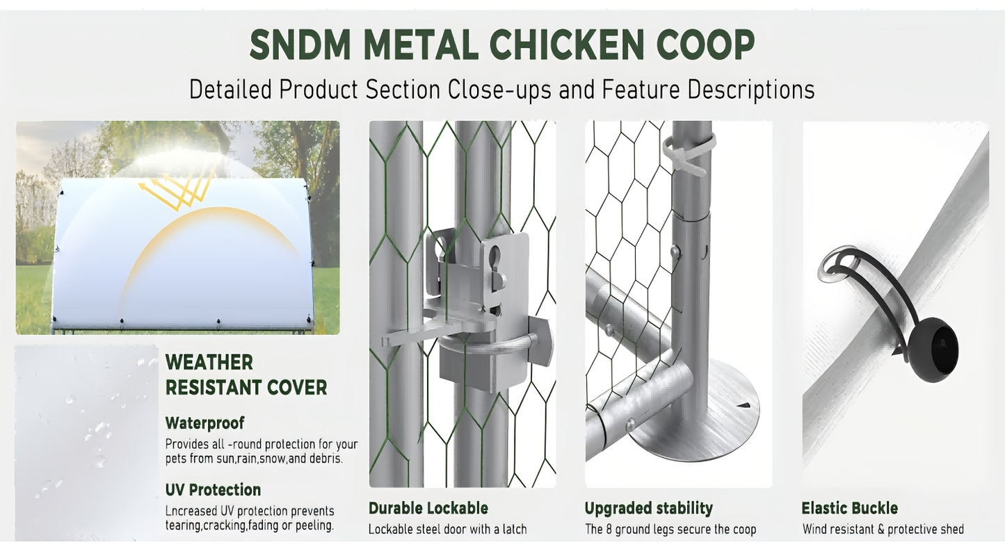 Walk-in Chicken Pen Large Metal Outdoor Poultry Enclosure Cover Yard Cage for Chickens Ducks Rabbits 3 Sizes Available