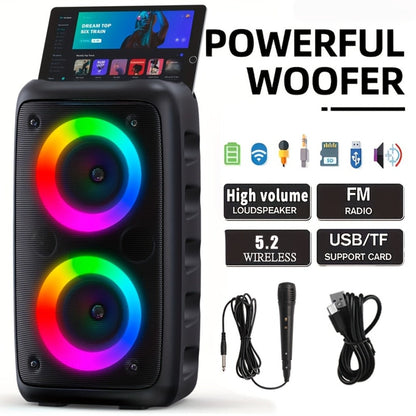 Portable Bluetooth Speaker Kinglucky Karaoke Model with 5.2 Wireless, RGB Lights, Included Mic, USB, TF and FM