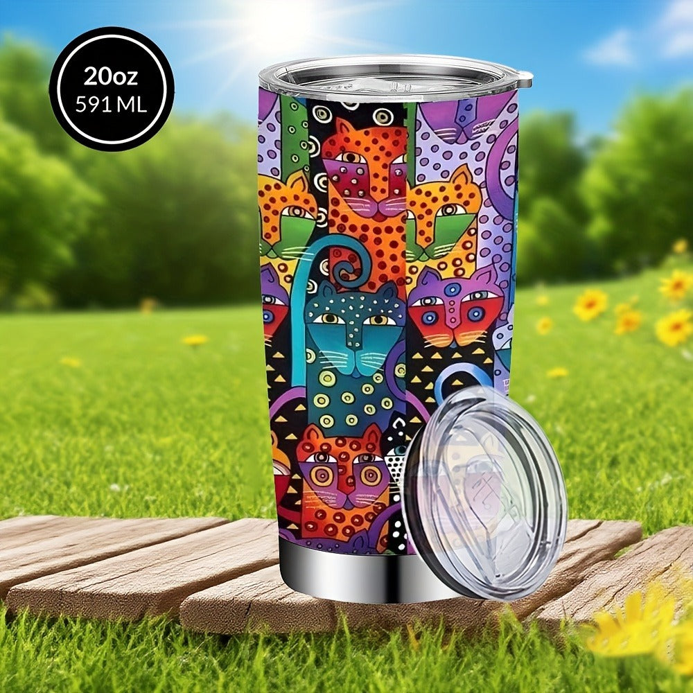 Insulated Tumbler 20oz Abstract Cat Graphic with 304 Stainless Steel, Lid and Straw for Everyday Use