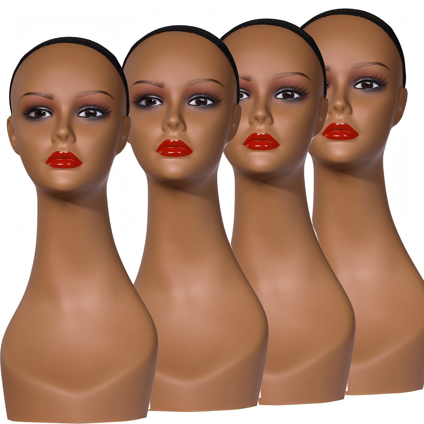 Female Wig Display Mannequin Head 4 Pcs Set Plastic – Hat Necklace Holder Salon Training Practice Retail Store Showcase Hairstyle Display