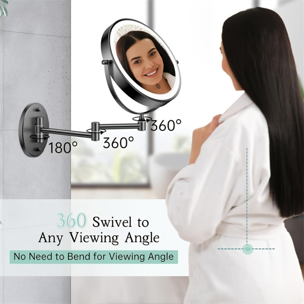 Makeup Mirror with Lights, Wall-Mounted 8-Inch Dual-Sided 1X and 10X with Three Light Colors, Touch Dimming and USB Charging
