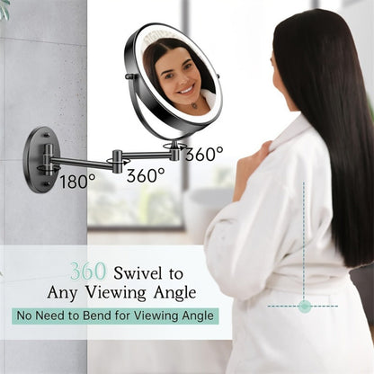 Makeup Mirror with Lights, Wall-Mounted 8-Inch Dual-Sided 1X and 10X with Three Light Colors, Touch Dimming and USB Charging