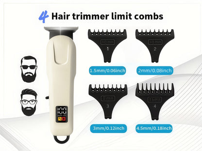Hair Clippers & Trimmers KLY White Full-Size Clipper with LCD Display, USB Charging and Guide Comb Set