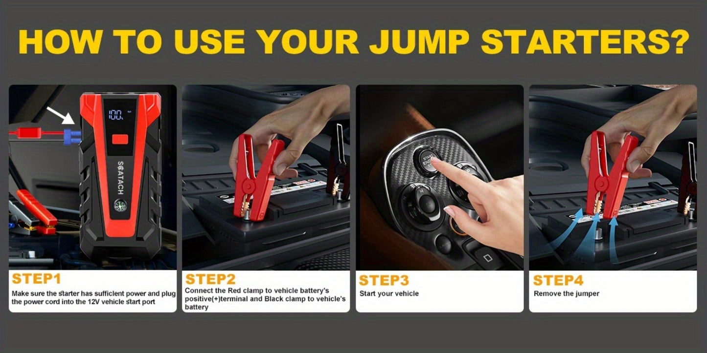 12V Jump Starter with Scatach-011 Base Model or Q27B Start-and-Inflation Package, Digital Display and Clamps
