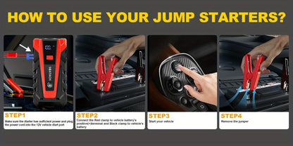12V Jump Starter with Scatach-011 Base Model or Q27B Start-and-Inflation Package, Digital Display and Clamps