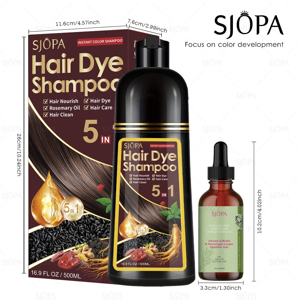 Gray Coverage Hair Dye Shampoo Kit 3-in-1 with Rosemary Hair Oil - Quick Color, Gentle & Natural Formula for Men & Women