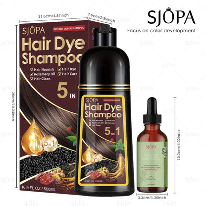 Gray Coverage Hair Dye Shampoo Kit 3-in-1 with Rosemary Hair Oil - Quick Color, Gentle & Natural Formula for Men & Women