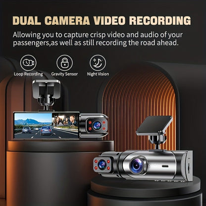 Dual Lens Dash Cam Front and Inside 1080P – Infrared Night Vision, Loop Recording, 3.16" IPS Screen, Wide Angle